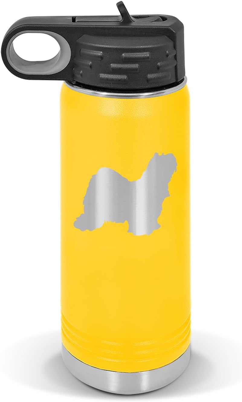Tibetan Terrier Water Bottle 20 oz - Laser Engraved w/Flip Top Removable Straw - Polar Camel - Stainless - Vacuum Insulated - Drinkware - Dog Canine pet