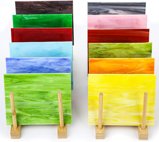 12 Sheets Opaque Stained Glass Variety Pack, 4 x 6 Inch Assorted Colors | Rich Opaque Colors, Cathedral Art Glass Sheets for Mosaics, Stained Glass Art, Window Decor and DIY Craft Projects