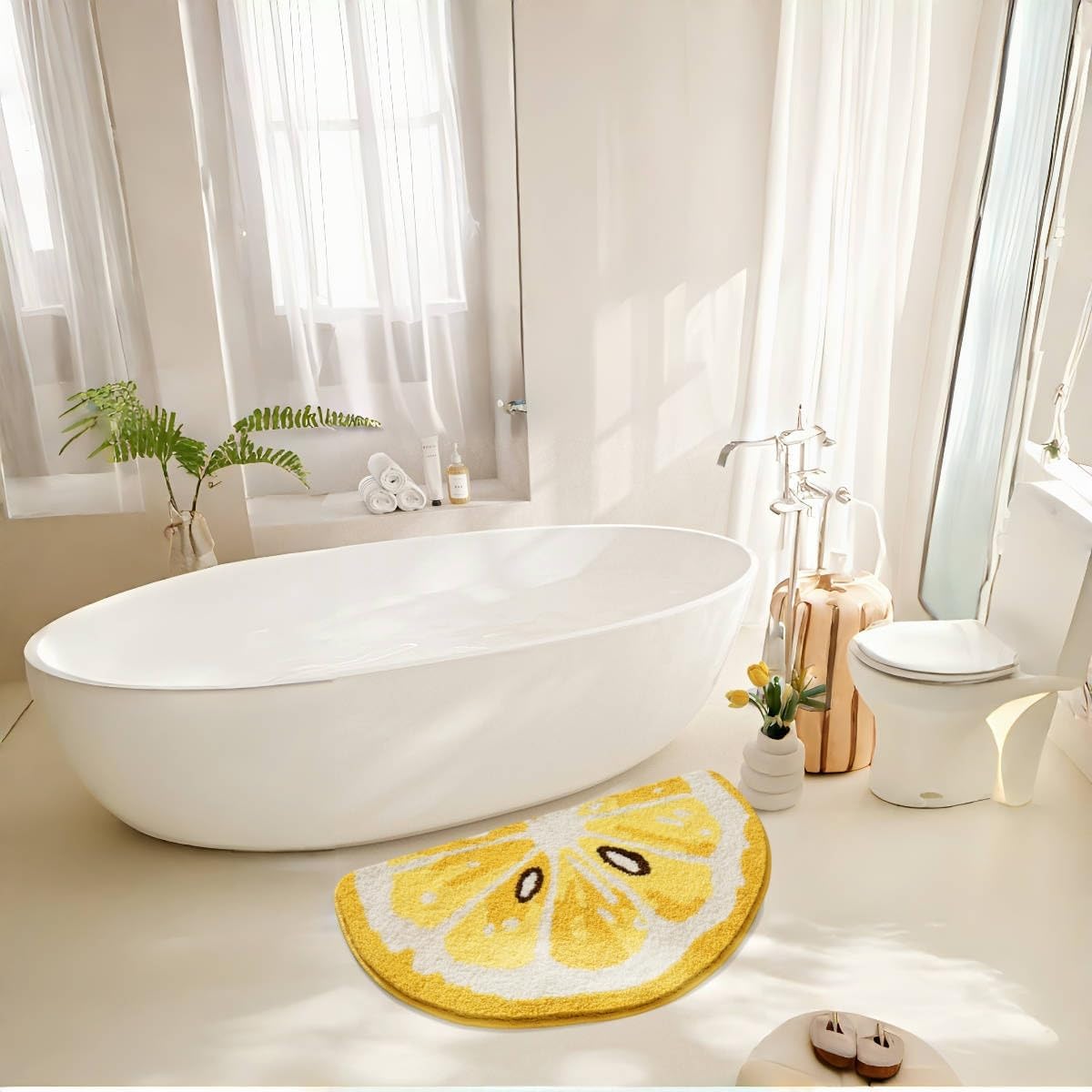Fruit Bath Mats Cute Bathroom Rugs, Particularly Absorbent, Very Soft, and Dry Fast that Fits for Kid's Room, Bathroom or Other Room, 17.7" x 31.5", Lemon