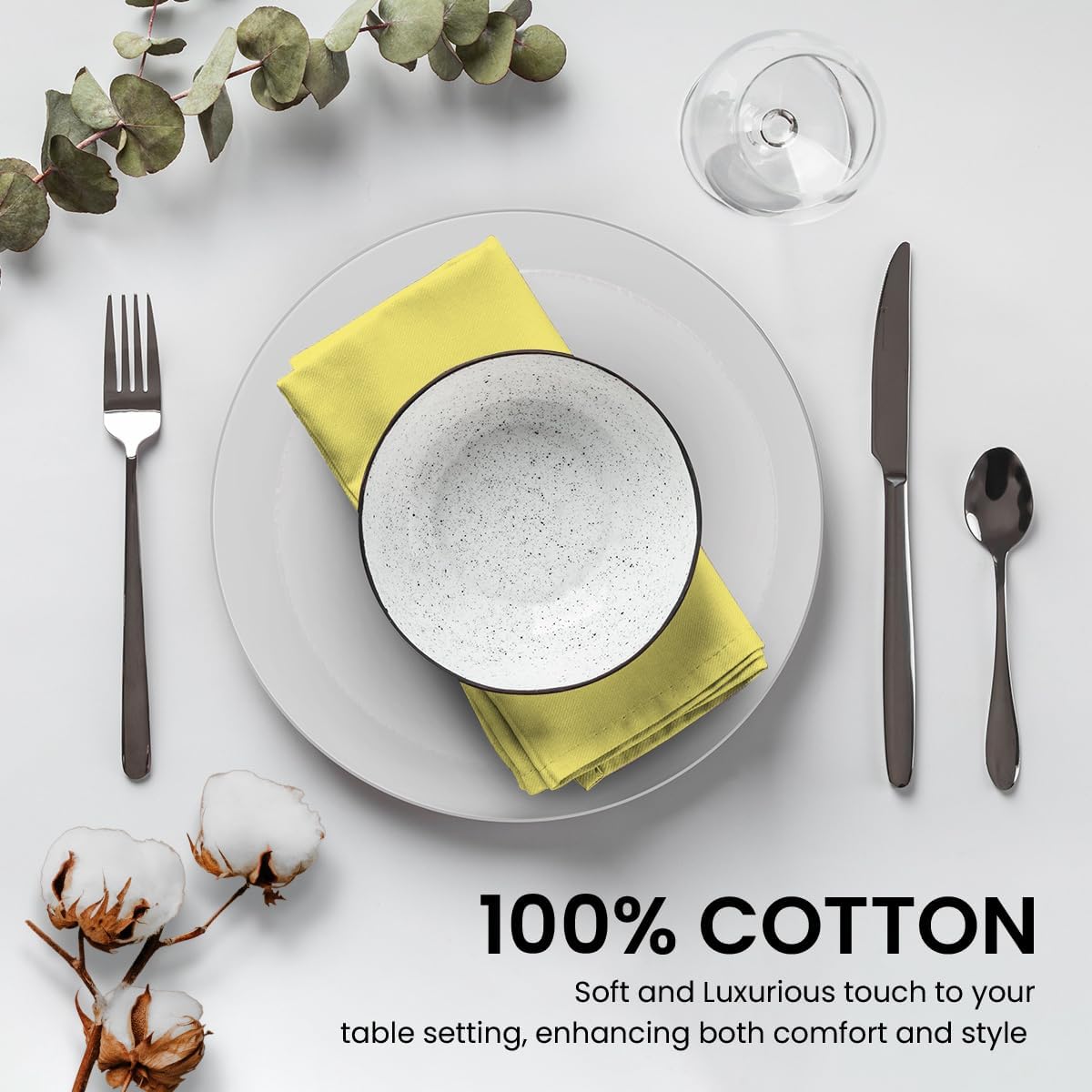 Cloth Napkins Set of 12 100% Cotton Everyday Reusable Square Napkins Cloth Washable, Dinner, Party, Wedding, Restaurant, Kitchen, Hotel (Lemon Yellow, 18'' X 18'')