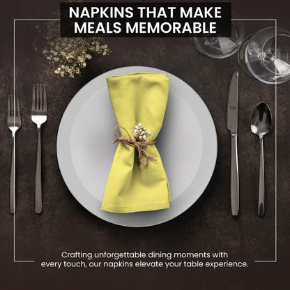Cloth Napkins Set of 12 100% Cotton Everyday Reusable Square Napkins Cloth Washable, Dinner, Party, Wedding, Restaurant, Kitchen, Hotel (Lemon Yellow, 18'' X 18'')