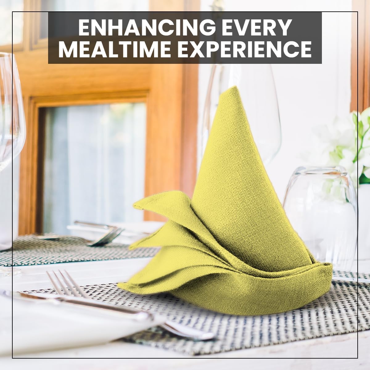 Cloth Napkins Set of 12 100% Cotton Everyday Reusable Square Napkins Cloth Washable, Dinner, Party, Wedding, Restaurant, Kitchen, Hotel (Lemon Yellow, 18'' X 18'')