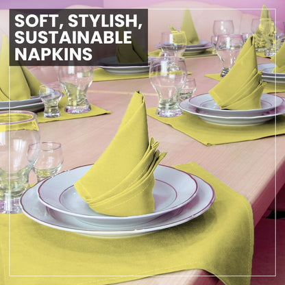Cloth Napkins Set of 12 100% Cotton Everyday Reusable Square Napkins Cloth Washable, Dinner, Party, Wedding, Restaurant, Kitchen, Hotel (Lemon Yellow, 18'' X 18'')