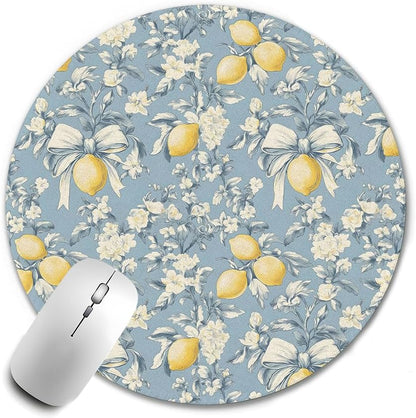 Vintage Lemon Bow Mouse Pad,Aesthetic Mouse Pad,Vintage Coquette Bule Bow Themed Mousepad for Computers Laptop Desk Home Office,7.9x7.9Inch