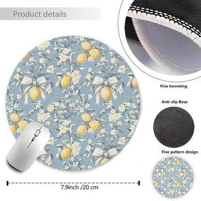 Vintage Lemon Bow Mouse Pad,Aesthetic Mouse Pad,Vintage Coquette Bule Bow Themed Mousepad for Computers Laptop Desk Home Office,7.9x7.9Inch