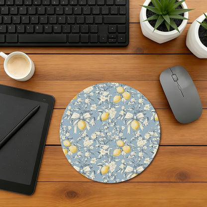 Vintage Lemon Bow Mouse Pad,Aesthetic Mouse Pad,Vintage Coquette Bule Bow Themed Mousepad for Computers Laptop Desk Home Office,7.9x7.9Inch