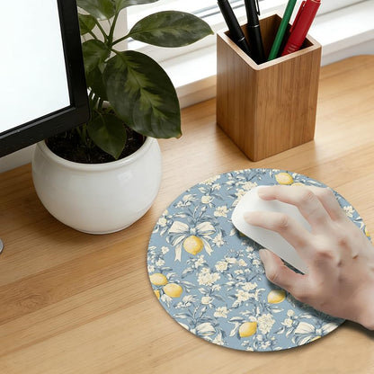 Vintage Lemon Bow Mouse Pad,Aesthetic Mouse Pad,Vintage Coquette Bule Bow Themed Mousepad for Computers Laptop Desk Home Office,7.9x7.9Inch