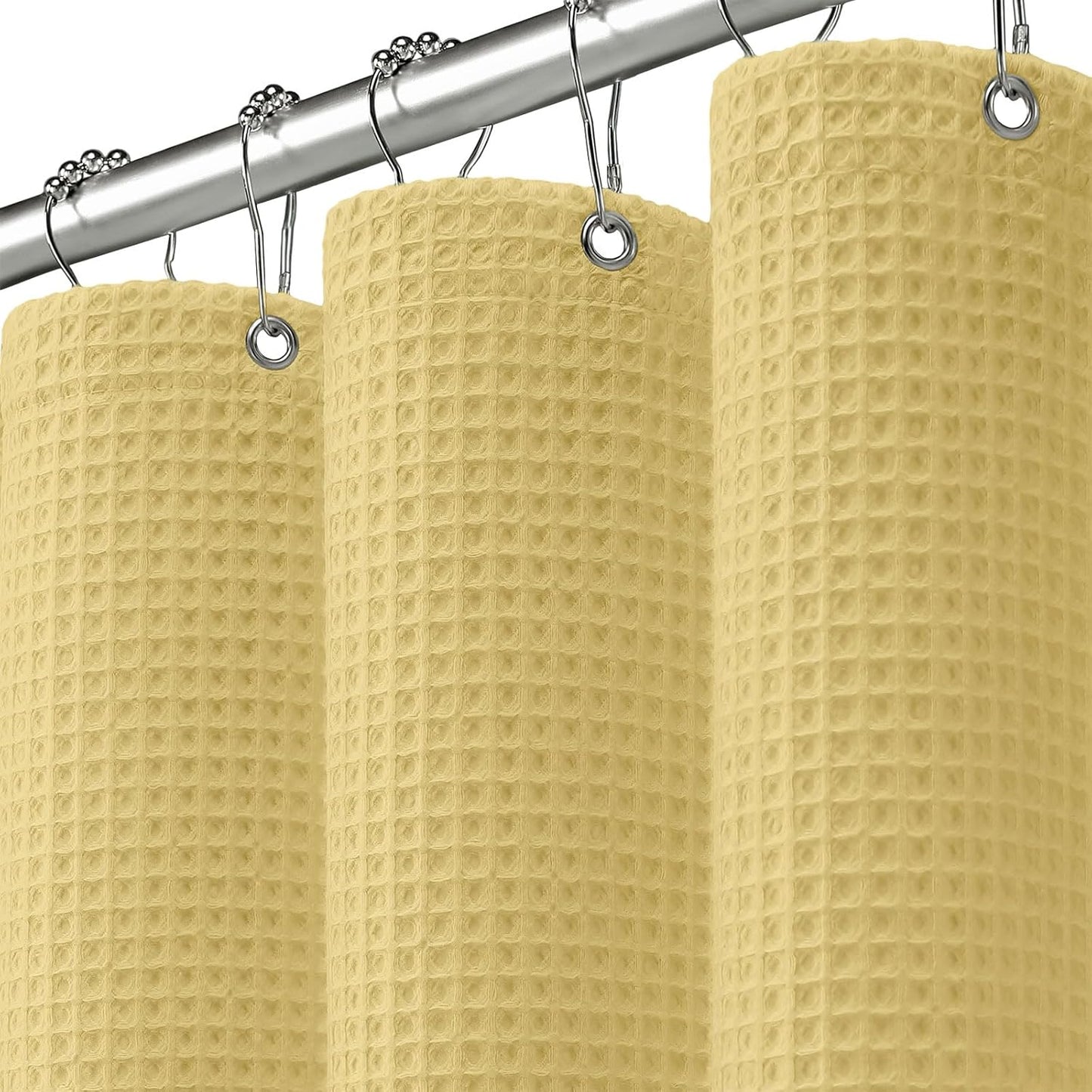 Waffle Weave Shower Curtain - Yellow Cotton Fabric Texture Heavyweight Shower Curtain for Bathroom,Washable,72Wx72L