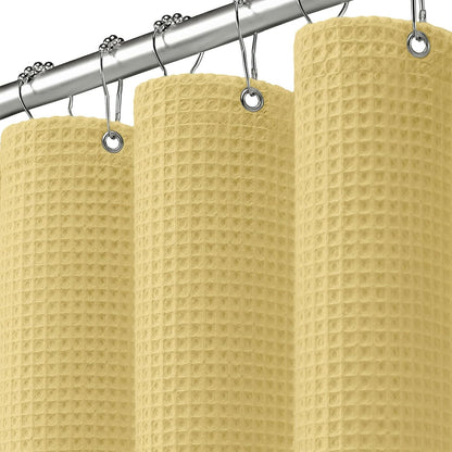Waffle Weave Shower Curtain - Yellow Cotton Fabric Texture Heavyweight Shower Curtain for Bathroom,Washable,72Wx72L