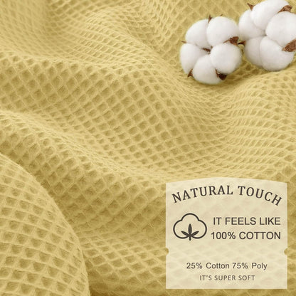 Waffle Weave Shower Curtain - Yellow Cotton Fabric Texture Heavyweight Shower Curtain for Bathroom,Washable,72Wx72L