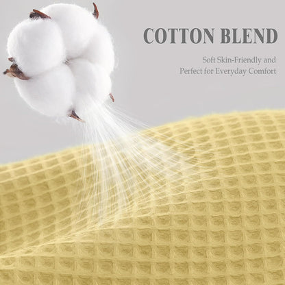 Waffle Weave Shower Curtain - Yellow Cotton Fabric Texture Heavyweight Shower Curtain for Bathroom,Washable,72Wx72L