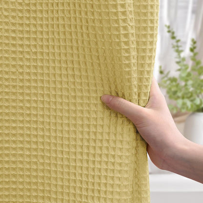 Waffle Weave Shower Curtain - Yellow Cotton Fabric Texture Heavyweight Shower Curtain for Bathroom,Washable,72Wx72L