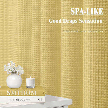 Waffle Weave Shower Curtain - Yellow Cotton Fabric Texture Heavyweight Shower Curtain for Bathroom,Washable,72Wx72L