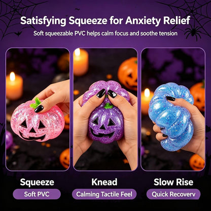 Halloween Pumpkin Ghost Squishy – Soft Squeezable Figurine for Party Favors, Gift Bags & Spooky Desk Decor, Yellow Pumpkin