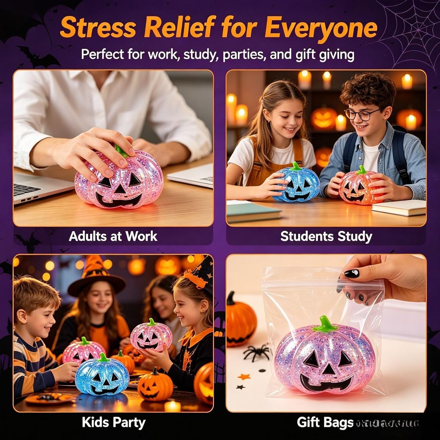 Halloween Pumpkin Ghost Squishy – Soft Squeezable Figurine for Party Favors, Gift Bags & Spooky Desk Decor, Yellow Pumpkin