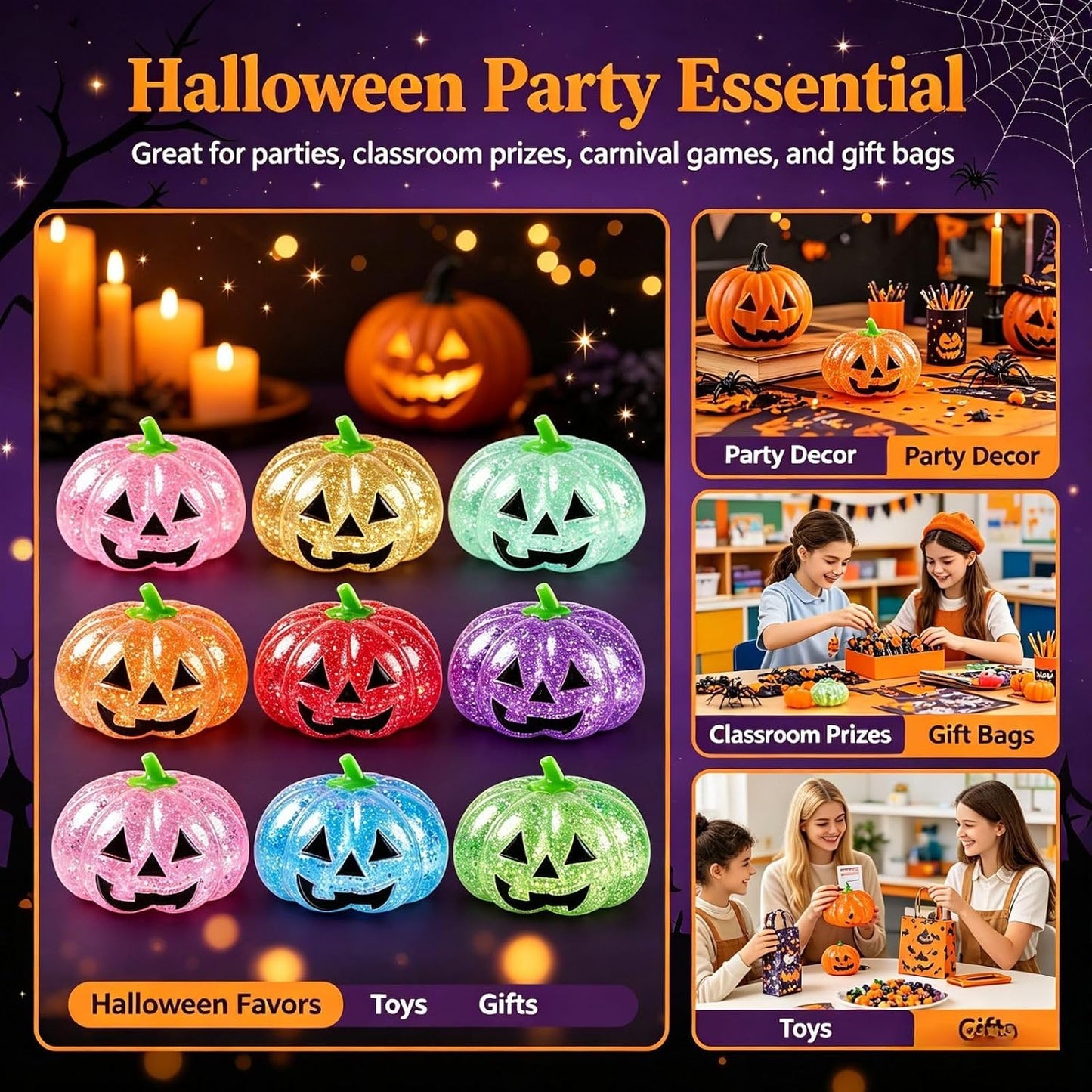 Halloween Pumpkin Ghost Squishy – Soft Squeezable Figurine for Party Favors, Gift Bags & Spooky Desk Decor, Yellow Pumpkin