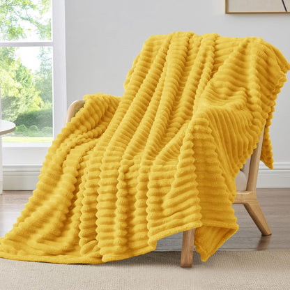 Ribbed Twin Blanket for Couch & Bed, Light Yellow, 60"x80" | Ultra-Soft Plush Fleece, Cozy, Warm Yet Lightweight, Ribbed Texture, Home Decor, Machine Washable, Giftable, All-Season Use