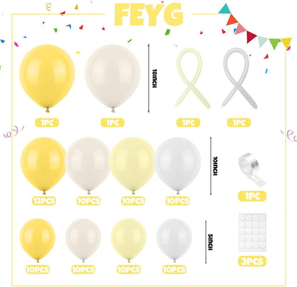 Mustard Yellow Bow Balloon Arch Kit, Sand White Pastel Yellow Balloon Garland Kit, Yellow White Latex Party Balloons for Bee Birthday Wedding Baby Shower Gender Reveal Boho Bee Party Decoration