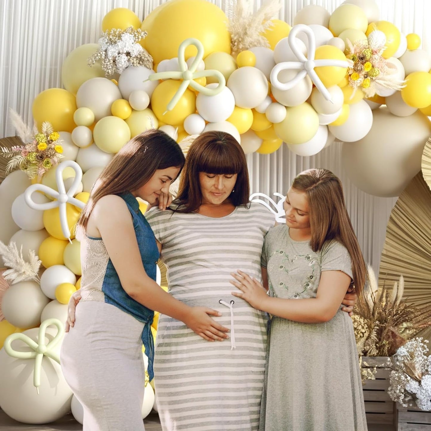 Mustard Yellow Bow Balloon Arch Kit, Sand White Pastel Yellow Balloon Garland Kit, Yellow White Latex Party Balloons for Bee Birthday Wedding Baby Shower Gender Reveal Boho Bee Party Decoration