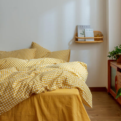Yellow Gingham Comforter Set Twin XL, Plaid Comforter Set 3 Pieces 1 Yellow Grid Comfoter with 2 Pillow Cases for All Seasons, Soft Fluffy Modern Grid Pattern Printed Bedding-Twin XL Size