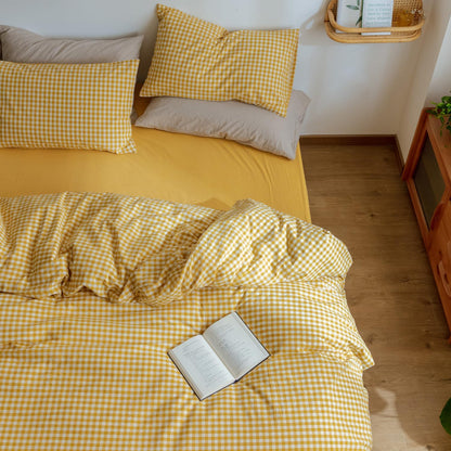 Yellow Gingham Comforter Set Twin XL, Plaid Comforter Set 3 Pieces 1 Yellow Grid Comfoter with 2 Pillow Cases for All Seasons, Soft Fluffy Modern Grid Pattern Printed Bedding-Twin XL Size