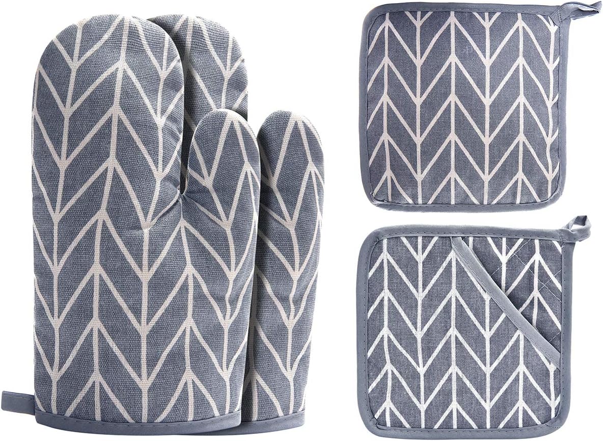 Oven Mitts and Potholders BBQ Gloves-Oven Mitts and Pot Holders with Recycled Infill Silicone Non-Slip Cooking Gloves for Cooking Baking Grilling (4-Piece Set,Yellow)