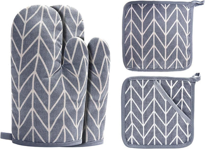 Oven Mitts and Potholders BBQ Gloves-Oven Mitts and Pot Holders with Recycled Infill Silicone Non-Slip Cooking Gloves for Cooking Baking Grilling (4-Piece Set,Yellow)