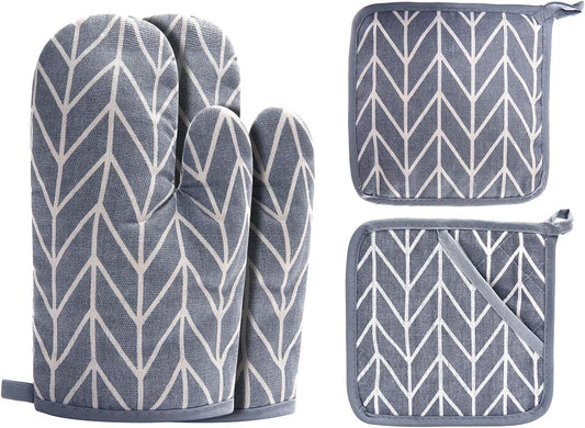 Oven Mitts and Potholders BBQ Gloves-Oven Mitts and Pot Holders with Recycled Infill Silicone Non-Slip Cooking Gloves for Cooking Baking Grilling (4-Piece Set,Yellow)