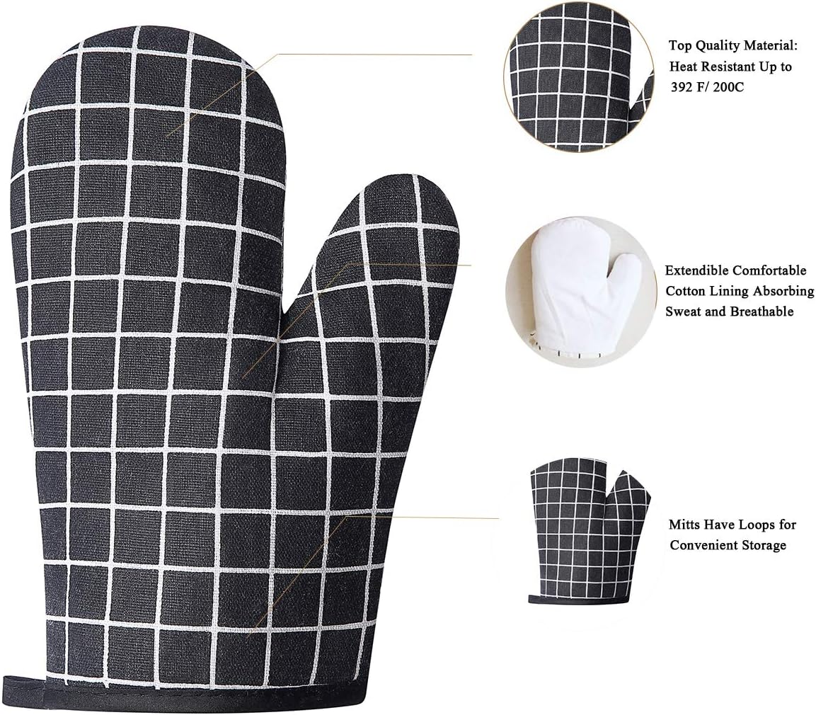 Oven Mitts and Potholders BBQ Gloves-Oven Mitts and Pot Holders with Recycled Infill Silicone Non-Slip Cooking Gloves for Cooking Baking Grilling (4-Piece Set,Yellow)