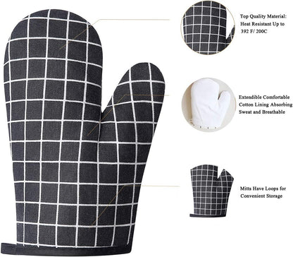 Oven Mitts and Potholders BBQ Gloves-Oven Mitts and Pot Holders with Recycled Infill Silicone Non-Slip Cooking Gloves for Cooking Baking Grilling (4-Piece Set,Yellow)