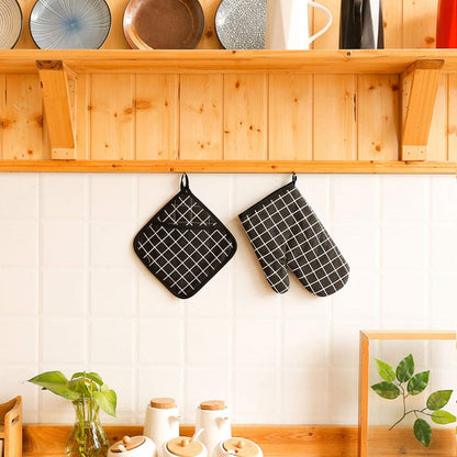 Oven Mitts and Potholders BBQ Gloves-Oven Mitts and Pot Holders with Recycled Infill Silicone Non-Slip Cooking Gloves for Cooking Baking Grilling (4-Piece Set,Yellow)