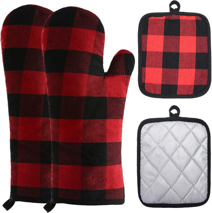 Oven Mitts and Potholders BBQ Gloves-Oven Mitts and Pot Holders with Recycled Infill Silicone Non-Slip Cooking Gloves for Cooking Baking Grilling (4-Piece Set,Yellow)