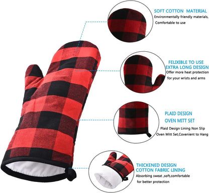 Oven Mitts and Potholders BBQ Gloves-Oven Mitts and Pot Holders with Recycled Infill Silicone Non-Slip Cooking Gloves for Cooking Baking Grilling (4-Piece Set,Yellow)