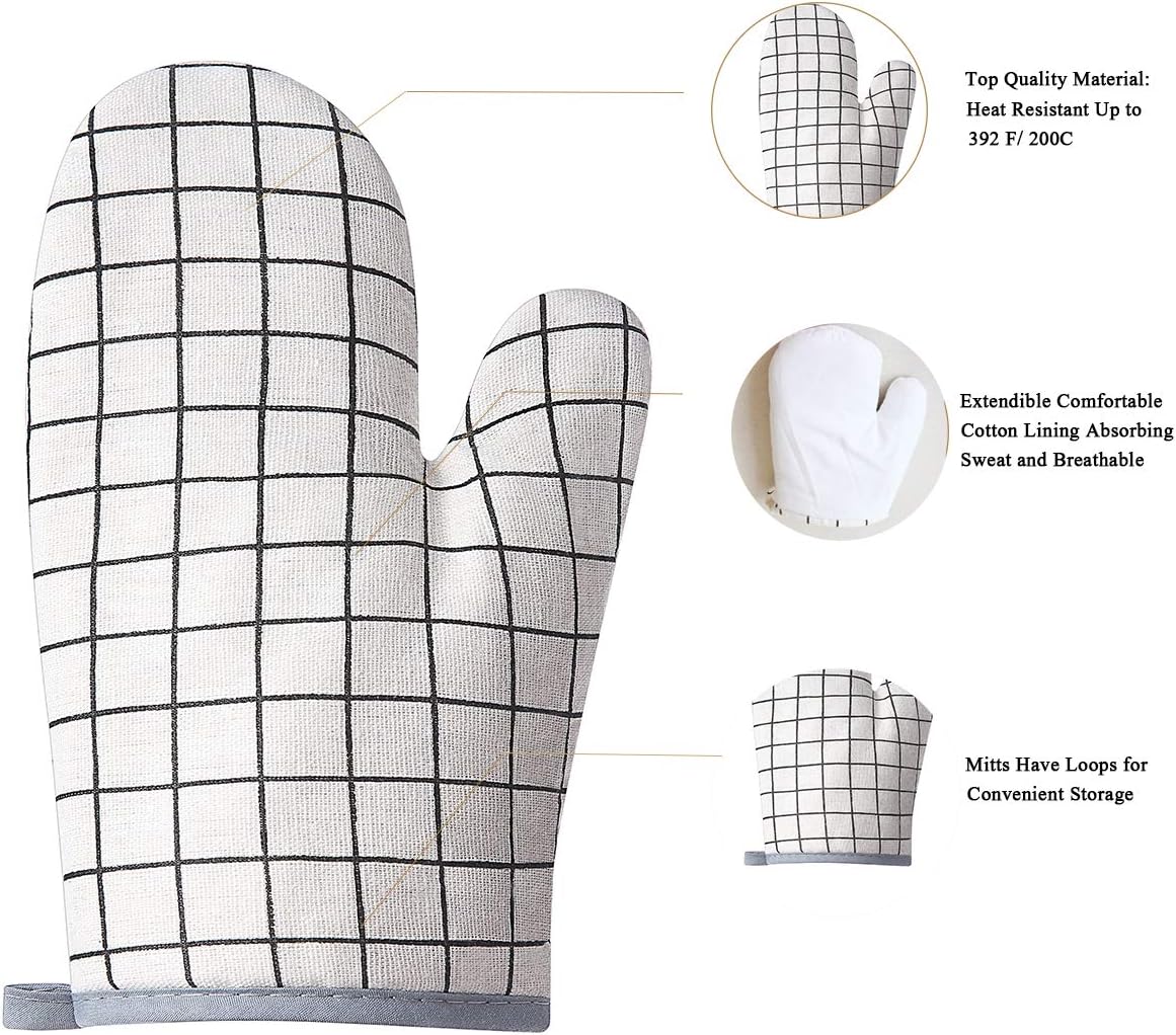 Oven Mitts and Potholders BBQ Gloves-Oven Mitts and Pot Holders with Recycled Infill Silicone Non-Slip Cooking Gloves for Cooking Baking Grilling (4-Piece Set,Yellow)