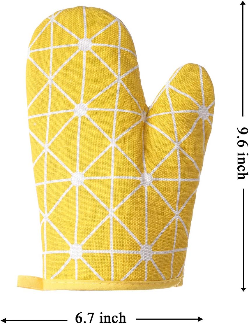 Oven Mitts and Potholders BBQ Gloves-Oven Mitts and Pot Holders with Recycled Infill Silicone Non-Slip Cooking Gloves for Cooking Baking Grilling (4-Piece Set,Yellow)