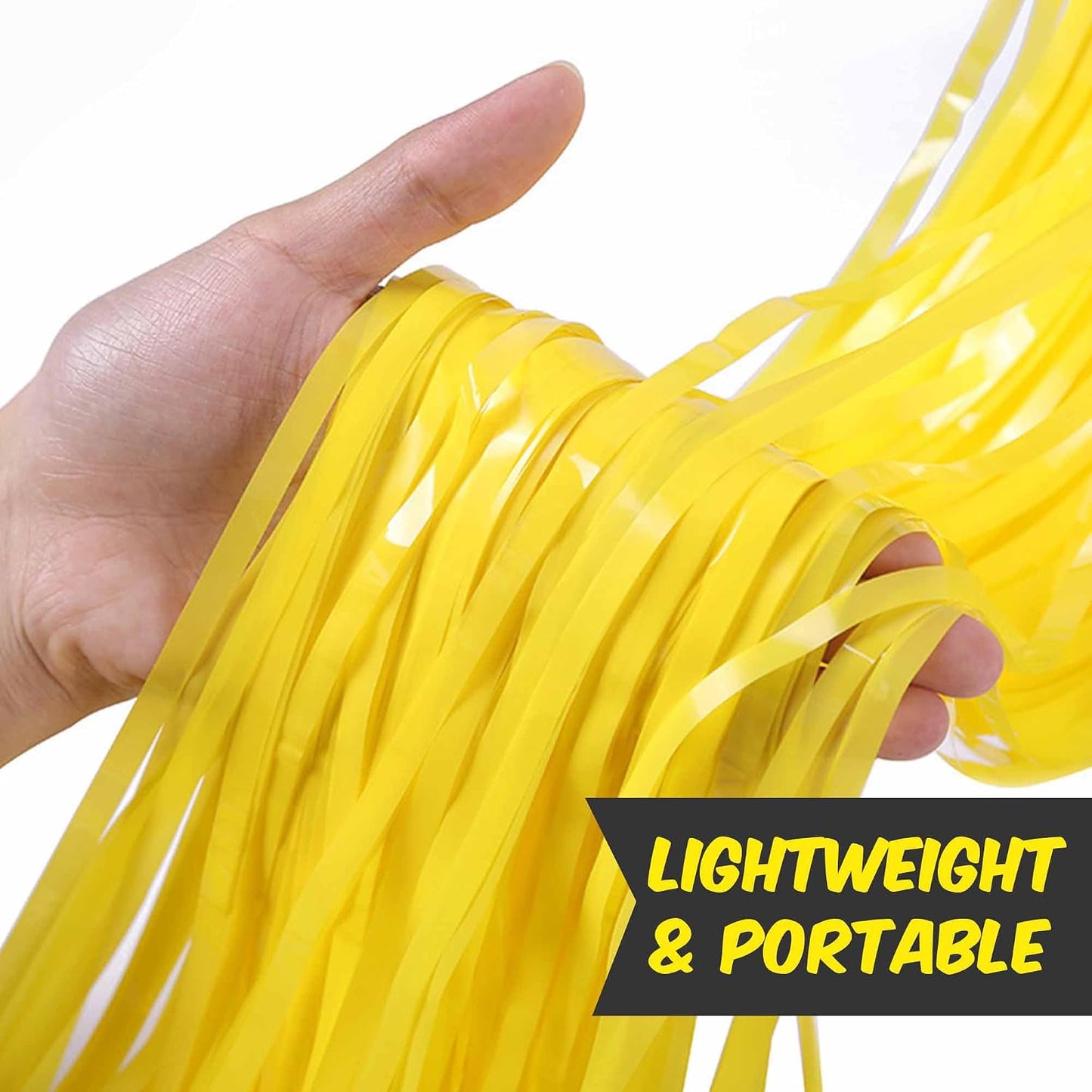 3 Pack Macaron Yellow Foil Fringe Curtains Backdrop, 3.28 x 8.2 Ft Metallic Streamers Tinsel Curtains Background for Photo Booth, Birthday, Halloween, Christmas, New Year Party Decorations