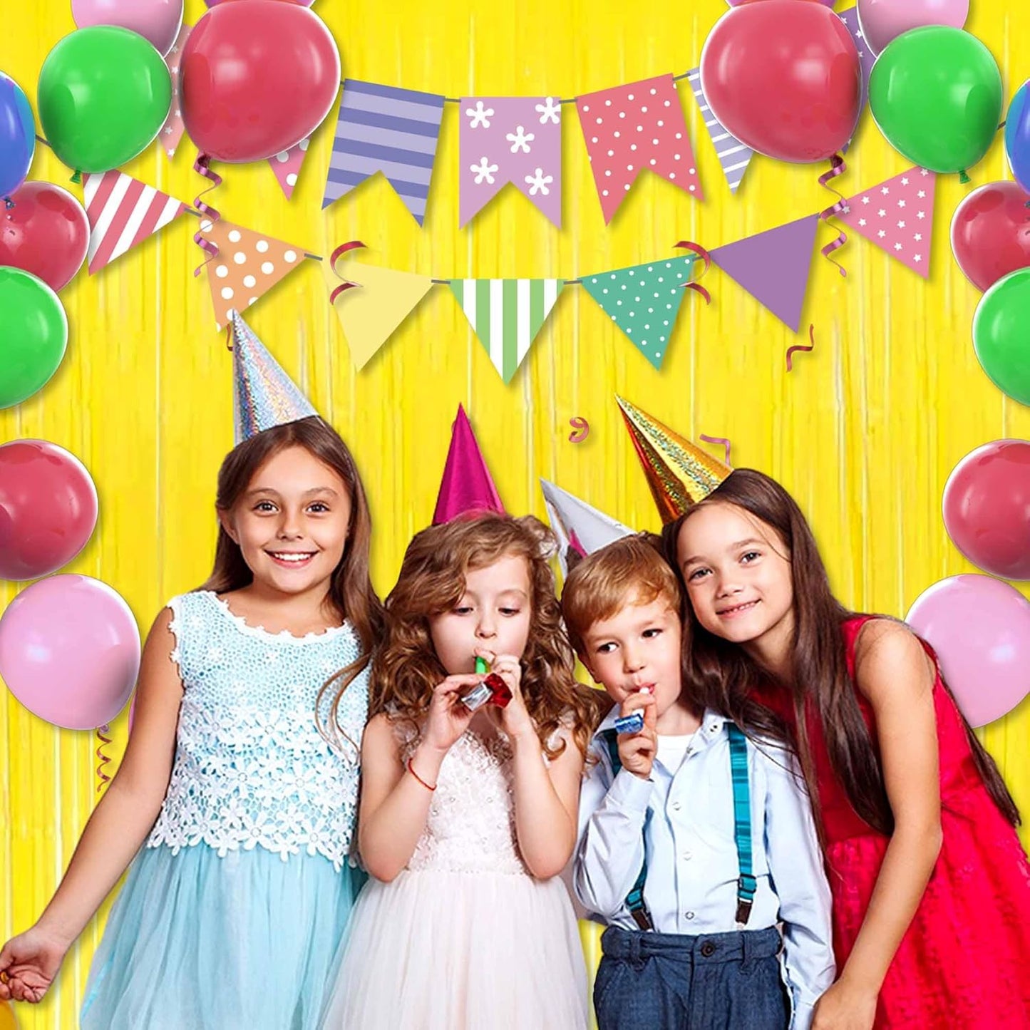 3 Pack Macaron Yellow Foil Fringe Curtains Backdrop, 3.28 x 8.2 Ft Metallic Streamers Tinsel Curtains Background for Photo Booth, Birthday, Halloween, Christmas, New Year Party Decorations