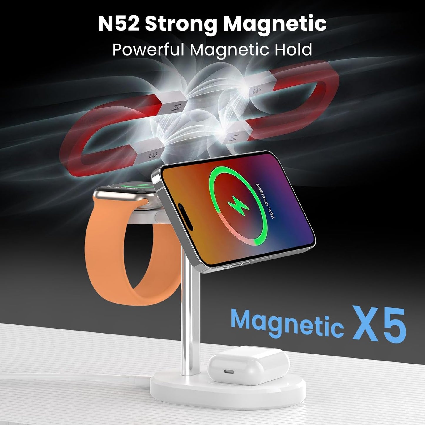3 in 1 Wireless Charging Station,Detachable Apple Watch Charger & 15W Charger Stand for MagSafe for iPhone, Wireless Charger for Multiple Devices iPhone 16/15/14/13&Watch&AirPods（Yellow）