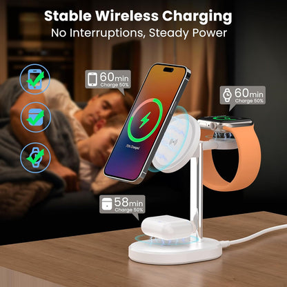 3 in 1 Wireless Charging Station,Detachable Apple Watch Charger & 15W Charger Stand for MagSafe for iPhone, Wireless Charger for Multiple Devices iPhone 16/15/14/13&Watch&AirPods（Yellow）