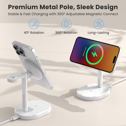 3 in 1 Wireless Charging Station,Detachable Apple Watch Charger & 15W Charger Stand for MagSafe for iPhone, Wireless Charger for Multiple Devices iPhone 16/15/14/13&Watch&AirPods（Yellow）