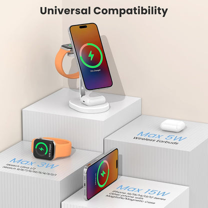 3 in 1 Wireless Charging Station,Detachable Apple Watch Charger & 15W Charger Stand for MagSafe for iPhone, Wireless Charger for Multiple Devices iPhone 16/15/14/13&Watch&AirPods（Yellow）