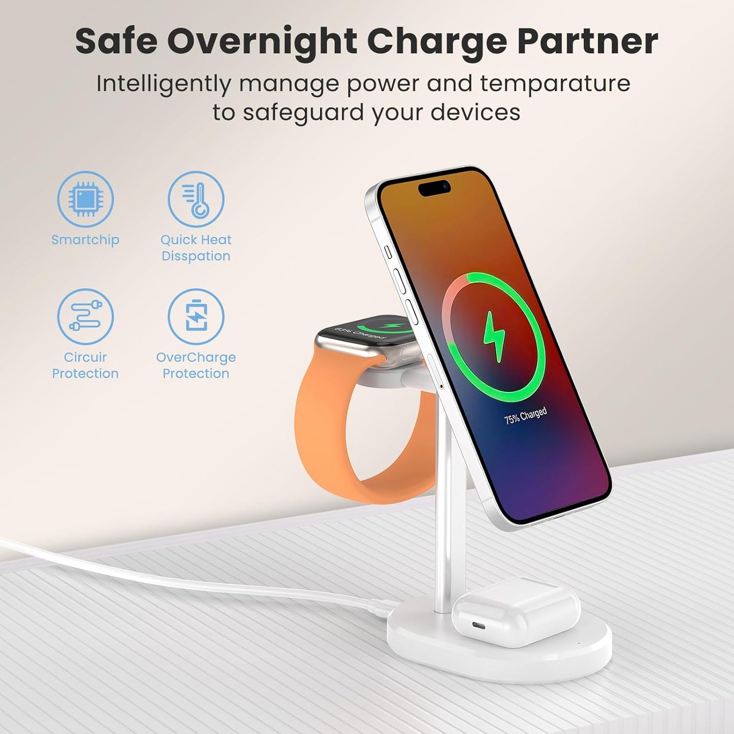 3 in 1 Wireless Charging Station,Detachable Apple Watch Charger & 15W Charger Stand for MagSafe for iPhone, Wireless Charger for Multiple Devices iPhone 16/15/14/13&Watch&AirPods（Yellow）