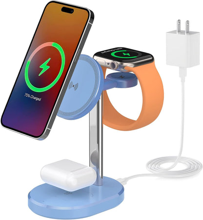 3 in 1 Wireless Charging Station,Detachable Apple Watch Charger & 15W Charger Stand for MagSafe for iPhone, Wireless Charger for Multiple Devices iPhone 16/15/14/13&Watch&AirPods（Yellow）