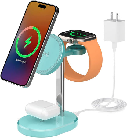 3 in 1 Wireless Charging Station,Detachable Apple Watch Charger & 15W Charger Stand for MagSafe for iPhone, Wireless Charger for Multiple Devices iPhone 16/15/14/13&Watch&AirPods（Yellow）