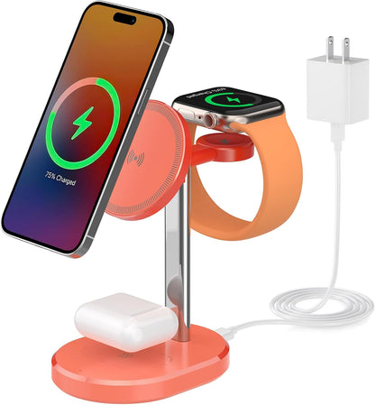 3 in 1 Wireless Charging Station,Detachable Apple Watch Charger & 15W Charger Stand for MagSafe for iPhone, Wireless Charger for Multiple Devices iPhone 16/15/14/13&Watch&AirPods（Yellow）