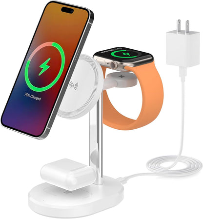 3 in 1 Wireless Charging Station,Detachable Apple Watch Charger & 15W Charger Stand for MagSafe for iPhone, Wireless Charger for Multiple Devices iPhone 16/15/14/13&Watch&AirPods（Yellow）
