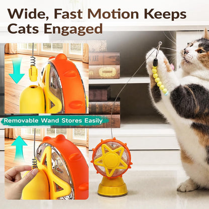 2in-1 Cat Slow Feeder and Interactive Cat Puzzle Toy,Ferris Wheel Treat Dispenser with Strong Suction Cup Base and Adjustable Food Leakage Holes,Food-Grade BPA-Free PP Cat Toys (Yellow)