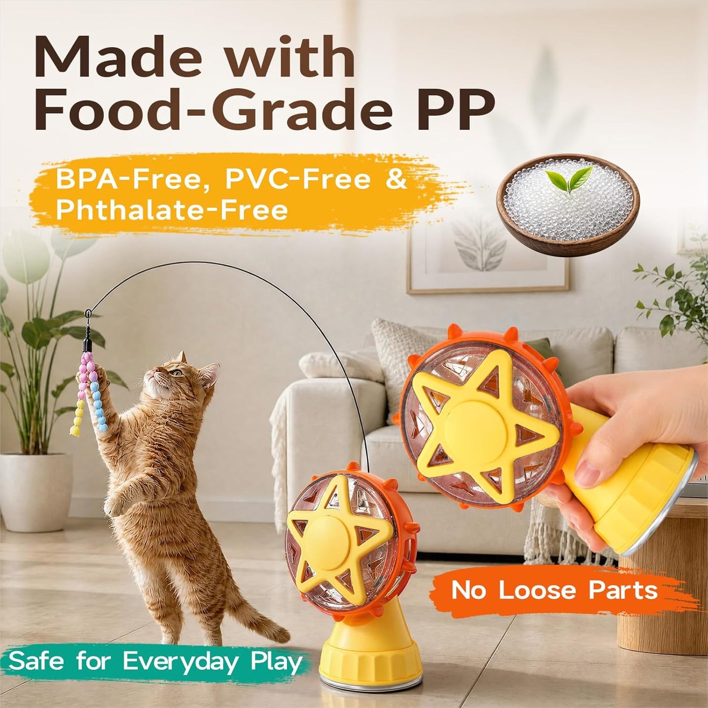 2in-1 Cat Slow Feeder and Interactive Cat Puzzle Toy,Ferris Wheel Treat Dispenser with Strong Suction Cup Base and Adjustable Food Leakage Holes,Food-Grade BPA-Free PP Cat Toys (Yellow)