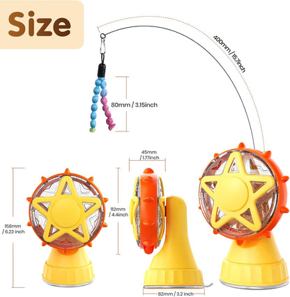 2in-1 Cat Slow Feeder and Interactive Cat Puzzle Toy,Ferris Wheel Treat Dispenser with Strong Suction Cup Base and Adjustable Food Leakage Holes,Food-Grade BPA-Free PP Cat Toys (Yellow)