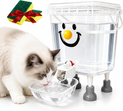 Pet Water Dispenser with Large Capacity, 5L Gravity Automatic Dog Water Dispenser, Transparent Tank Waterer with Raised Bowl for Cats and Dogs, Small to Medium Pets, Home Camping Outdoor (Yellow-3L)